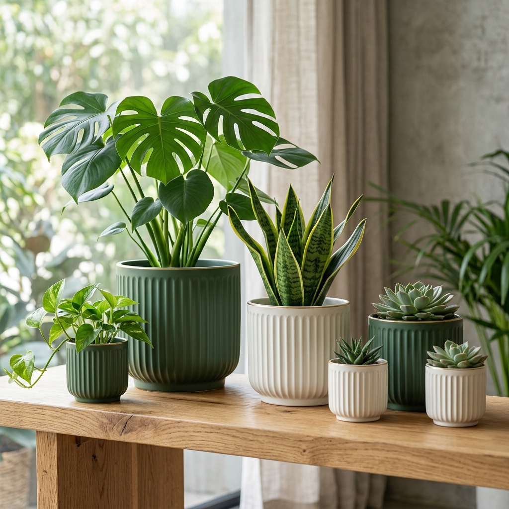 Ribbed Ceramic Planters (Set of 2)
