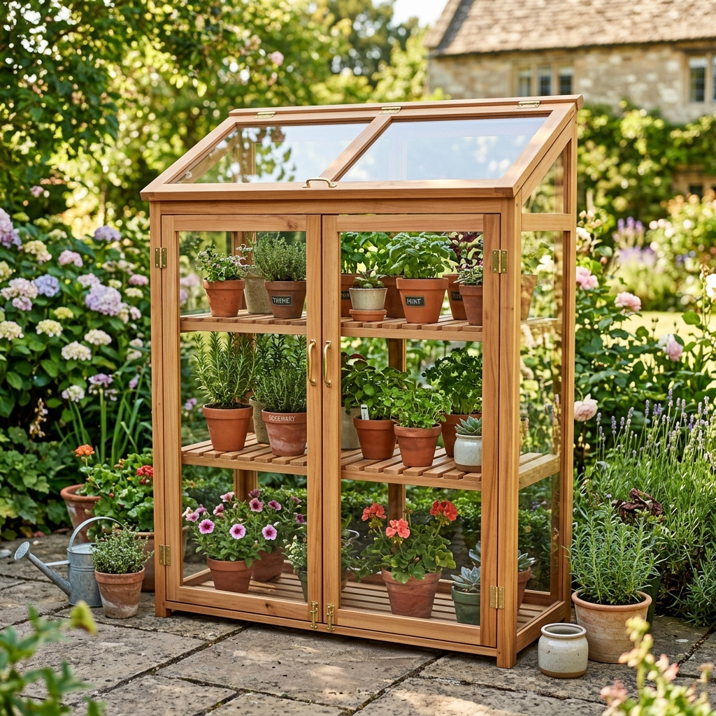 Cedar Wood Balcony Greenhouse & Herb Cabinet